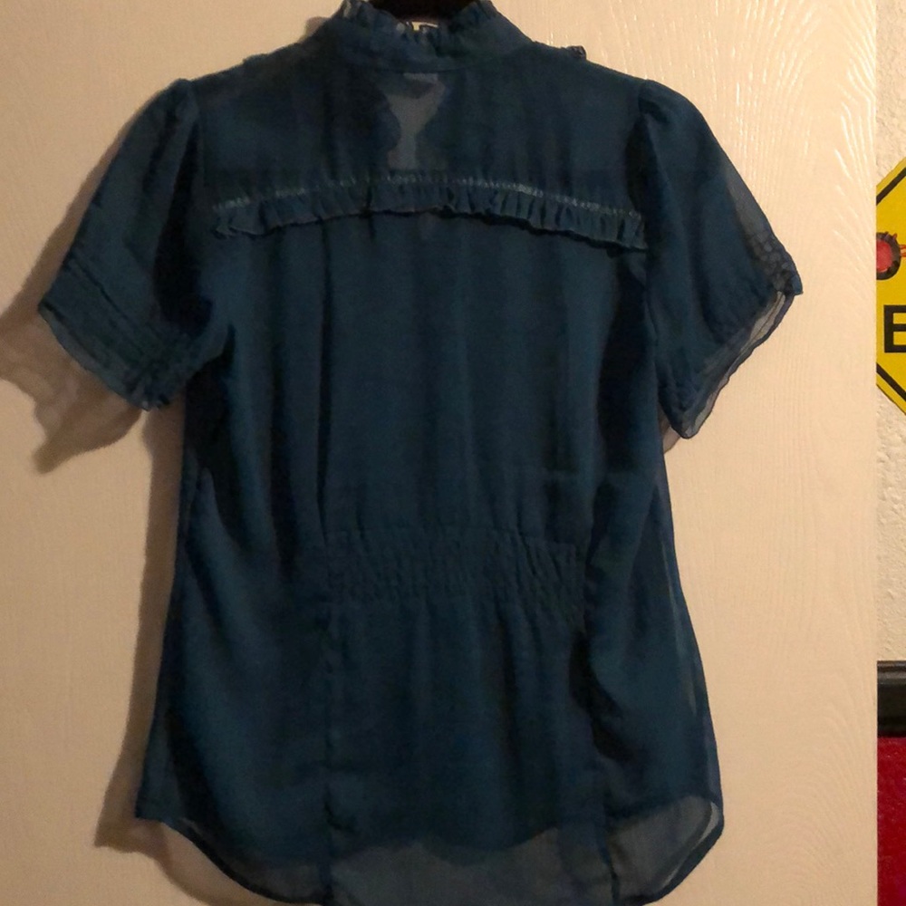 Dark Turquoise Sheer Ruffle Blouse - Picture 3 of 3
